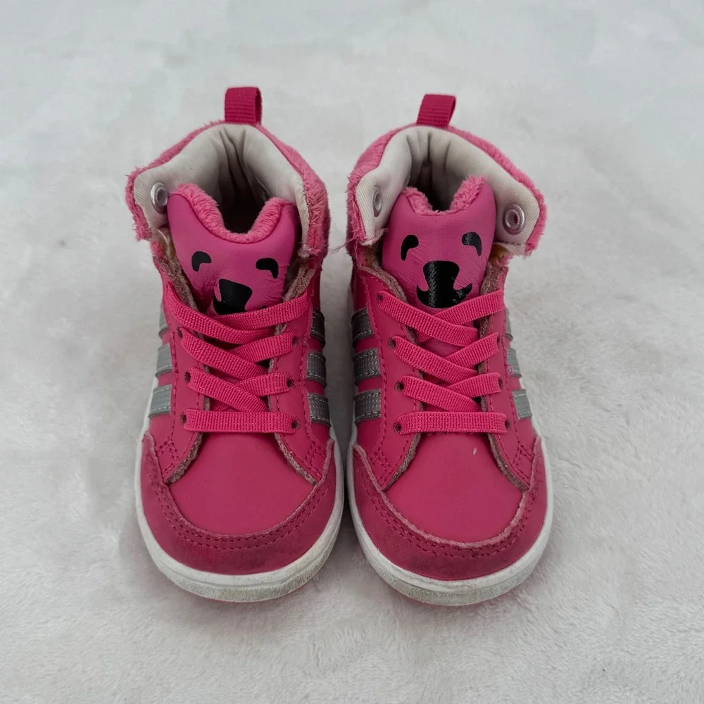 Adidas High Top Sneakers Toddler Size 5 Kids Shoes Pink Kawaii Faux Fur Trim